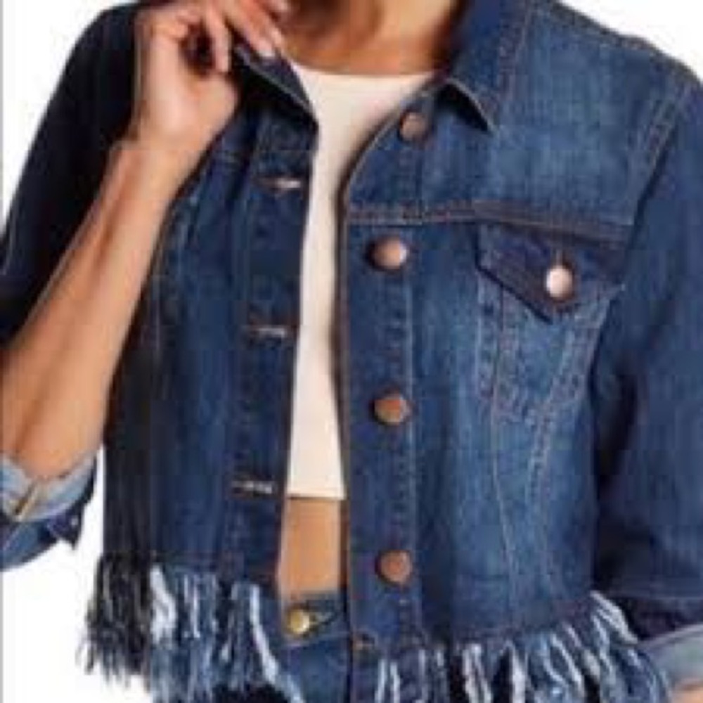 Ashley Mason denim jean fringe jacket size XS